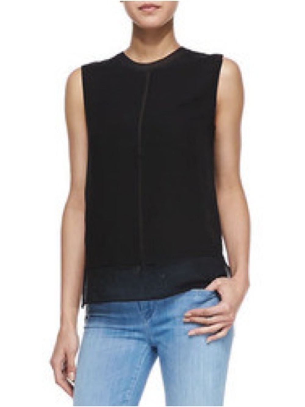 Vince | Black Layered Sleeveless Silk Blouse